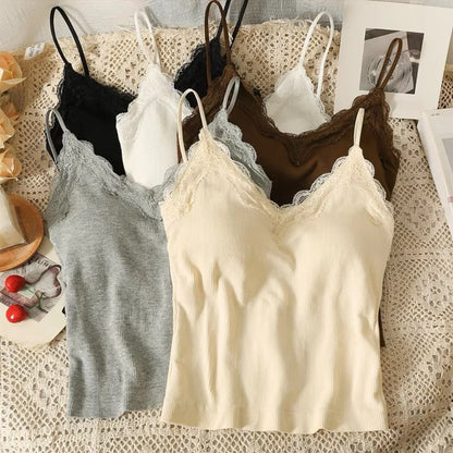 High Quality Breathable Lace Camisole Wire-Free Solid Color Summer Top Strap Bra Sexy Style Bottoming Shirt