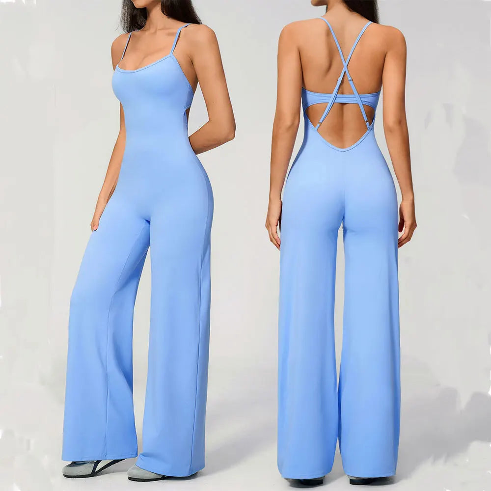 Seamless Jumpsuit Gym Set Women Yoga Suit Back Cross Flared Pant Rompers Women'S Sexy Sports One-Piece Fitness Workout Bodysuits