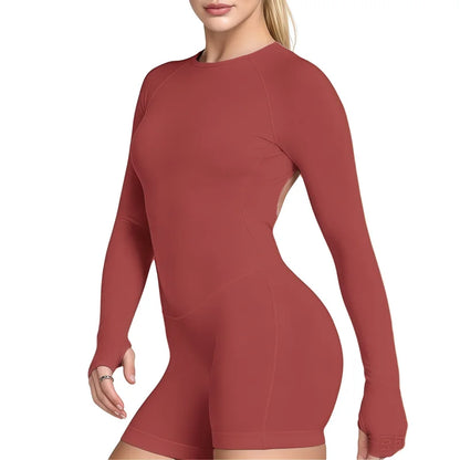 Sport Long Sleeve One Piece Women Hollow Back Yoga Bodycon Slim Fit Soft Stretch Fitness Running Gym Sports Jumpsuit