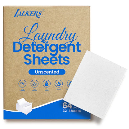 Fragrance Free Laundry Detergent Sheets Travel Eco-Friendly 32 Loads Clothes Washing Detergent Sheets Plastic-Free Washer Strips