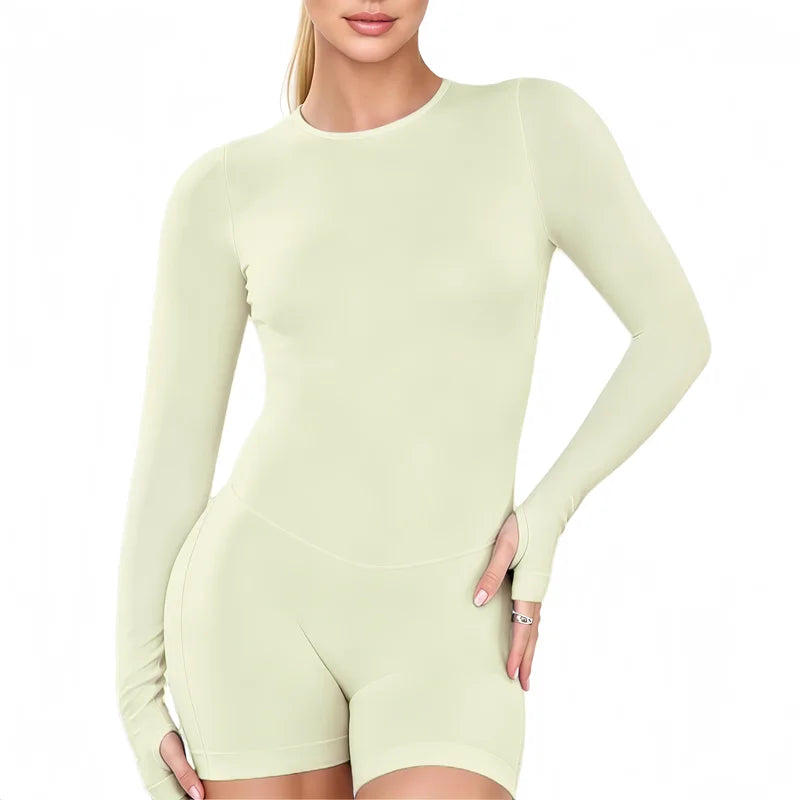 Sport Long Sleeve One Piece Women Hollow Back Yoga Bodycon Slim Fit Soft Stretch Fitness Running Gym Sports Jumpsuit