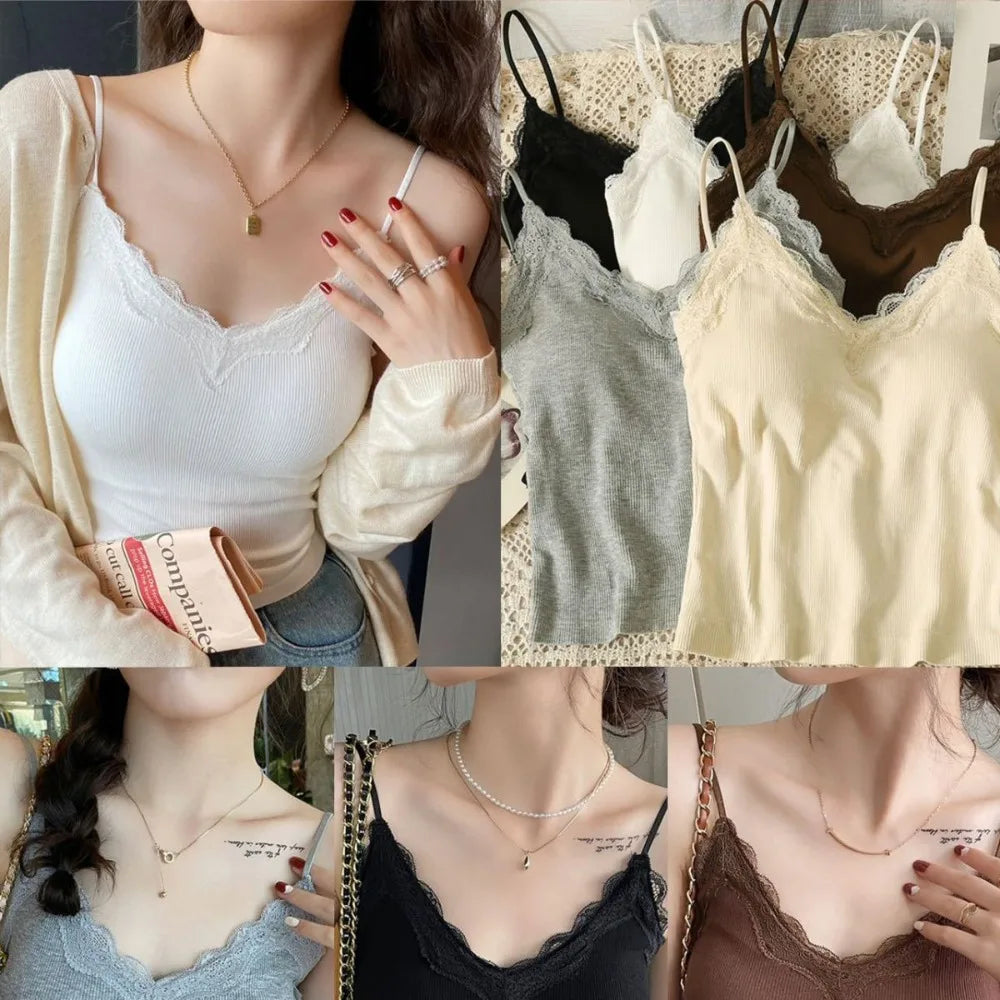 High Quality Breathable Lace Camisole Wire-Free Solid Color Summer Top Strap Bra Sexy Style Bottoming Shirt