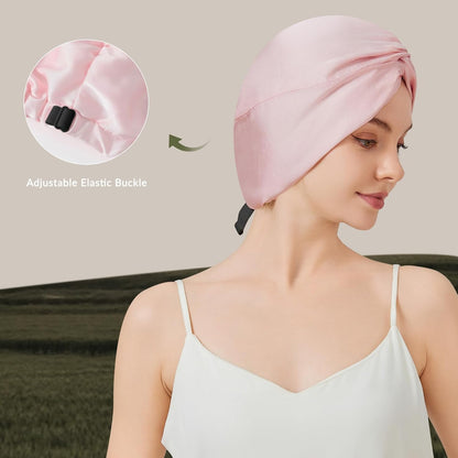 100% Mulberry Silk Bonnet for Sleeping Women, 22 Momme Grade-6A Double Layer Silk Hair Wrap with Elastic Band Stay on Head All Night(1Pcs,Pink)