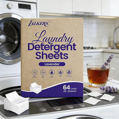 Fragrance Free Laundry Detergent Sheets Travel Eco-Friendly 32 Loads Clothes Washing Detergent Sheets Plastic-Free Washer Strips