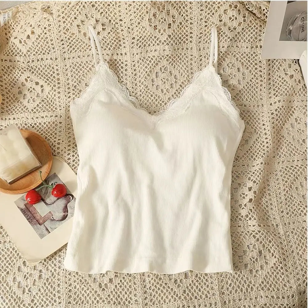 High Quality Breathable Lace Camisole Wire-Free Solid Color Summer Top Strap Bra Sexy Style Bottoming Shirt