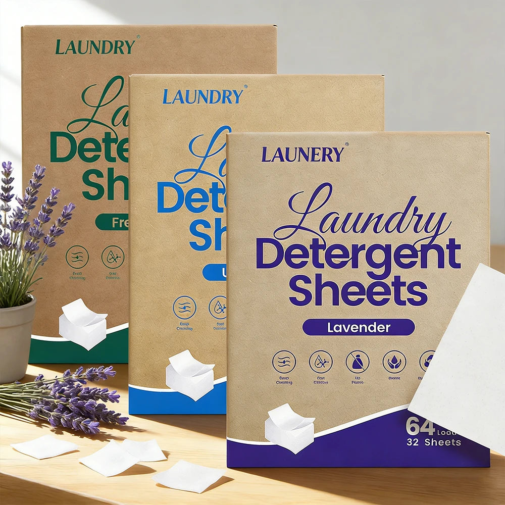 Fragrance Free Laundry Detergent Sheets Travel Eco-Friendly 32 Loads Clothes Washing Detergent Sheets Plastic-Free Washer Strips