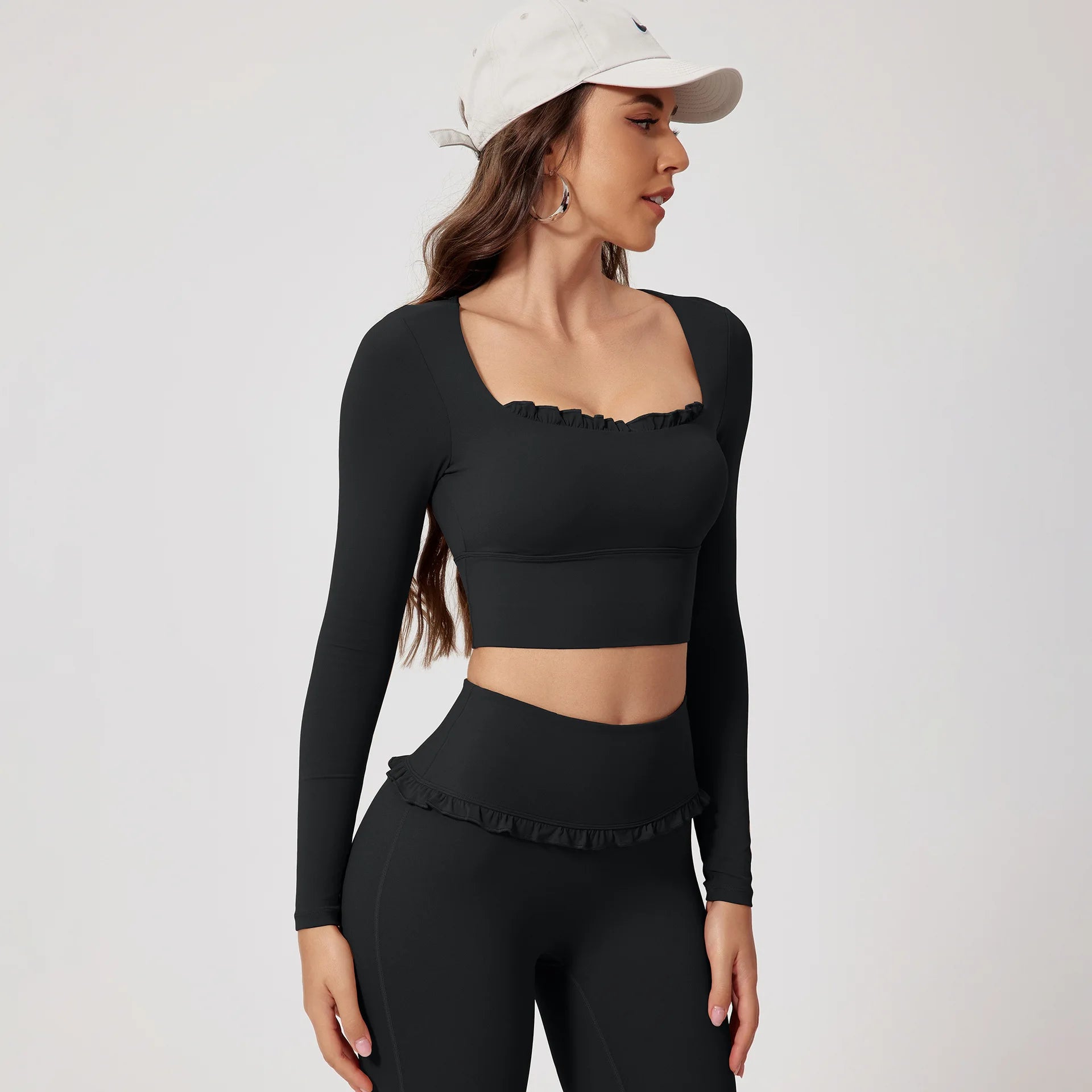 New Summer 2Pcs Women Gym Yoga Female Outfit Outdoor Sports Quick-Dry Long-Sleeved Shirt Set Woman Two-Piece Suit Sportswear