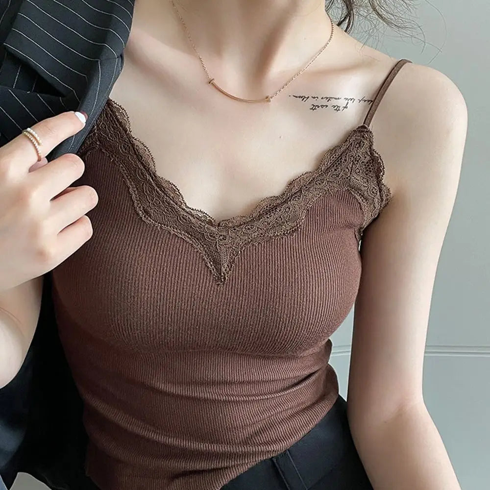 High Quality Breathable Lace Camisole Wire-Free Solid Color Summer Top Strap Bra Sexy Style Bottoming Shirt