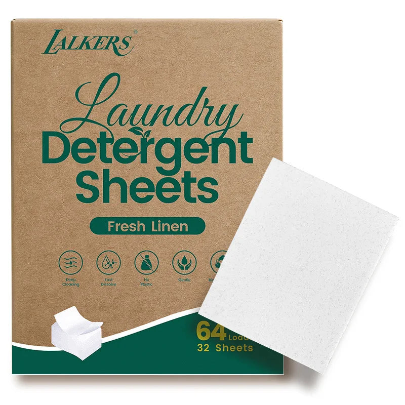 Fragrance Free Laundry Detergent Sheets Travel Eco-Friendly 32 Loads Clothes Washing Detergent Sheets Plastic-Free Washer Strips