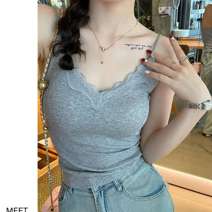 High Quality Breathable Lace Camisole Wire-Free Solid Color Summer Top Strap Bra Sexy Style Bottoming Shirt