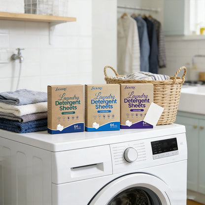 Fragrance Free Laundry Detergent Sheets Travel Eco-Friendly 32 Loads Clothes Washing Detergent Sheets Plastic-Free Washer Strips