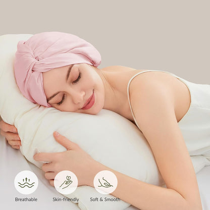 100% Mulberry Silk Bonnet for Sleeping Women, 22 Momme Grade-6A Double Layer Silk Hair Wrap with Elastic Band Stay on Head All Night(1Pcs,Pink)