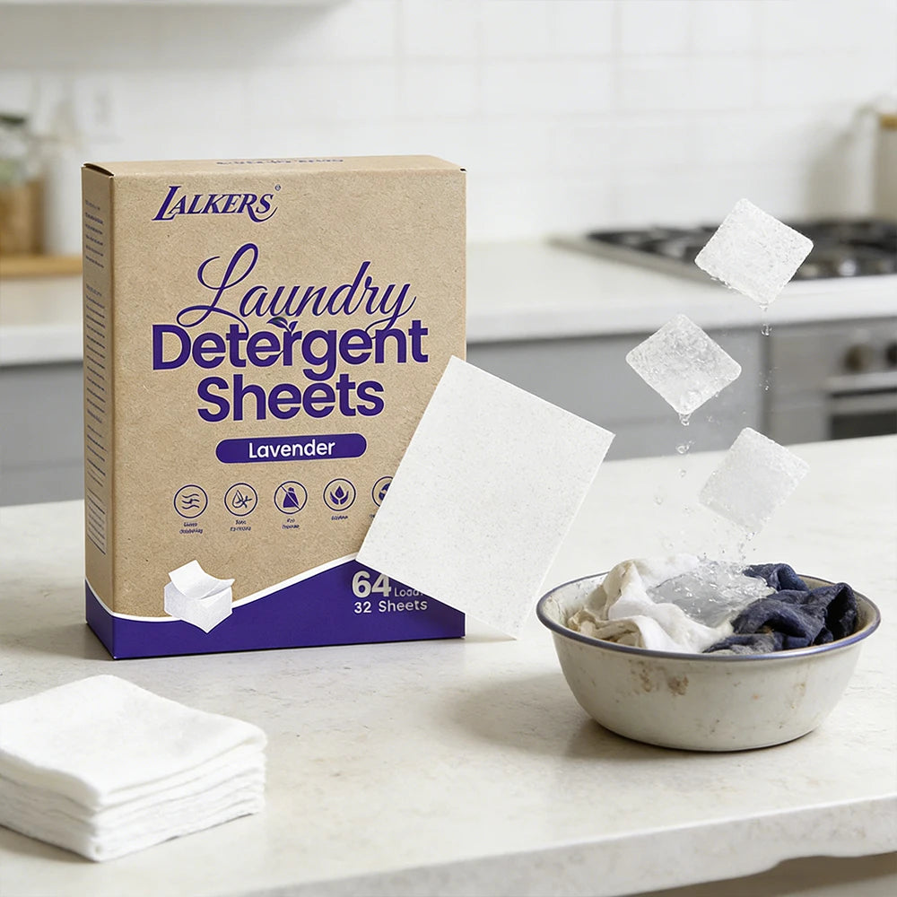 Fragrance Free Laundry Detergent Sheets Travel Eco-Friendly 32 Loads Clothes Washing Detergent Sheets Plastic-Free Washer Strips