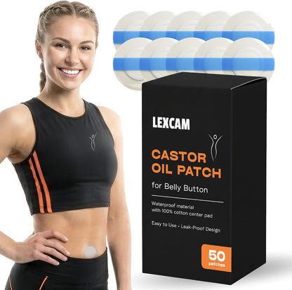 Castor Oil Pack for Belly Button, 50 Clear Patches | Waterproof & Leak-Proof, Organic Cotton Center, Mess-Free, Discreet, 12+ Hour Wear